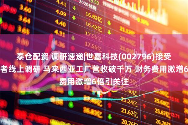 泰仓配资 调研速递|世嘉科技(002796)接受全体投资者线上调研 马来西亚工厂营收破千万 财务费用激增6倍引关注